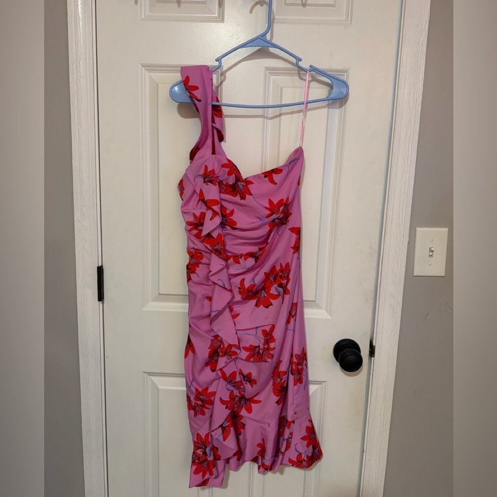 Likely Pink Floral One Shoulder Ruffle Mini Dress Size 4 NWT